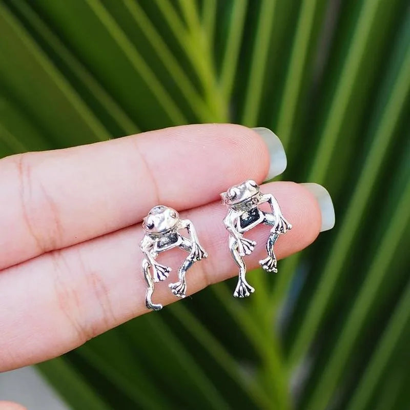 Mode 3D Zilver Retro Leuke Kikker Earring Gothic Dier Piercing Stud Dangle Bericht Oorbel Vrouwelijke Charme Sieraden Gift