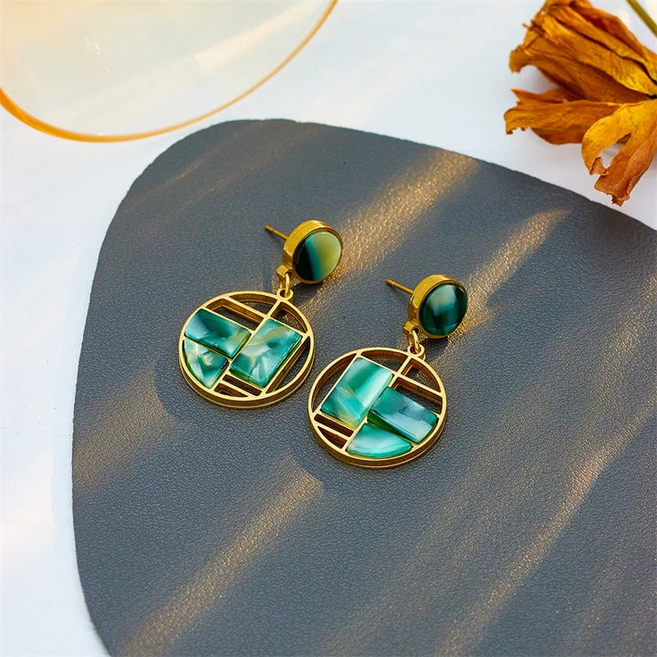 Malachite Halo Drop Earrings