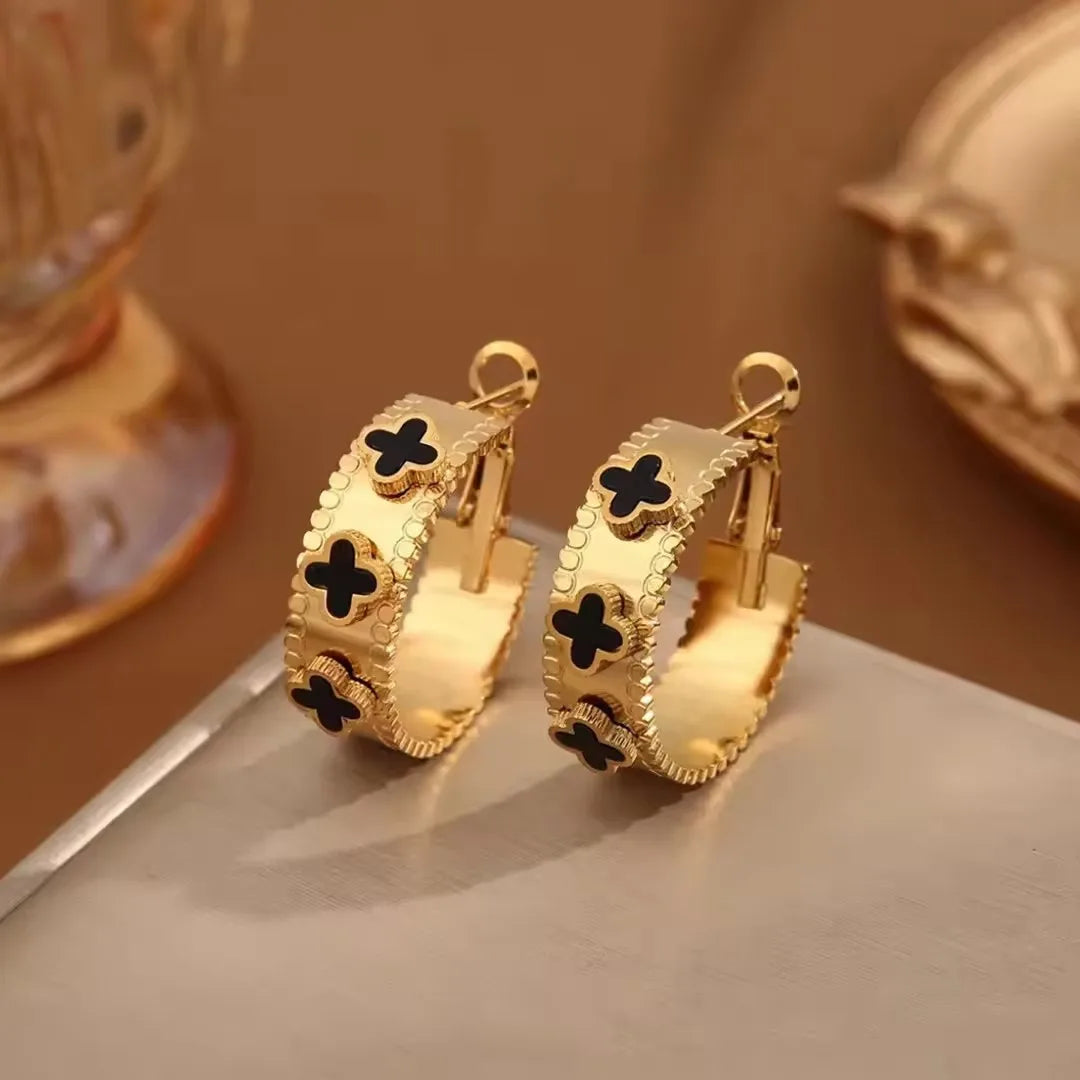 Clover Enamel Hoop Earrings