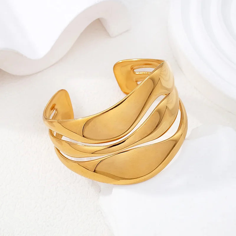 Modevolle roestvrijstalen, verkleurvrije sieraden, 18K verguld, grote, dikke, opvallende, verstelbare open armbanden