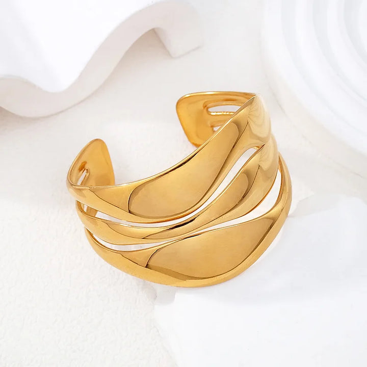 Modevolle roestvrijstalen, verkleurvrije sieraden, 18K verguld, grote, dikke, opvallende, verstelbare open armbanden