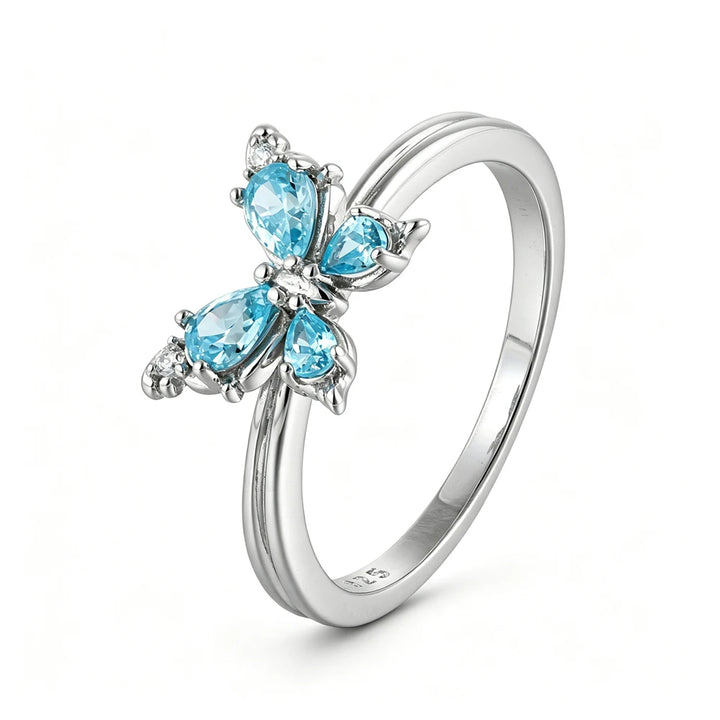 Aqua Butterfly Solitaire Ring