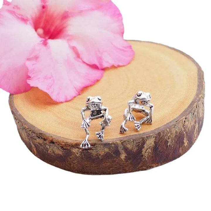 Mode 3D Zilver Retro Leuke Kikker Earring Gothic Dier Piercing Stud Dangle Bericht Oorbel Vrouwelijke Charme Sieraden Gift