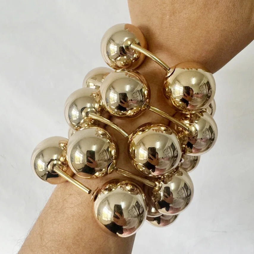Kaimei 2026 Mode Sieraden 18K Verguld Punk Grote Chunky Ballen CCB Armband 30mm Super Grote Bubble Chubby Bangles