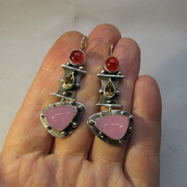 Natural Stone Heart Drop Earrings