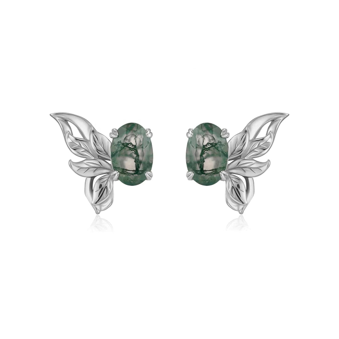 Moss Agate Butterfly Wing Studs