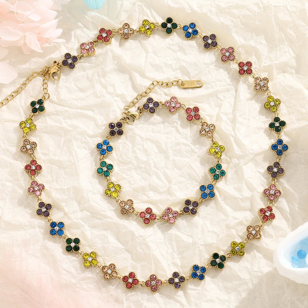 Multicolour Zircon Clover Necklace