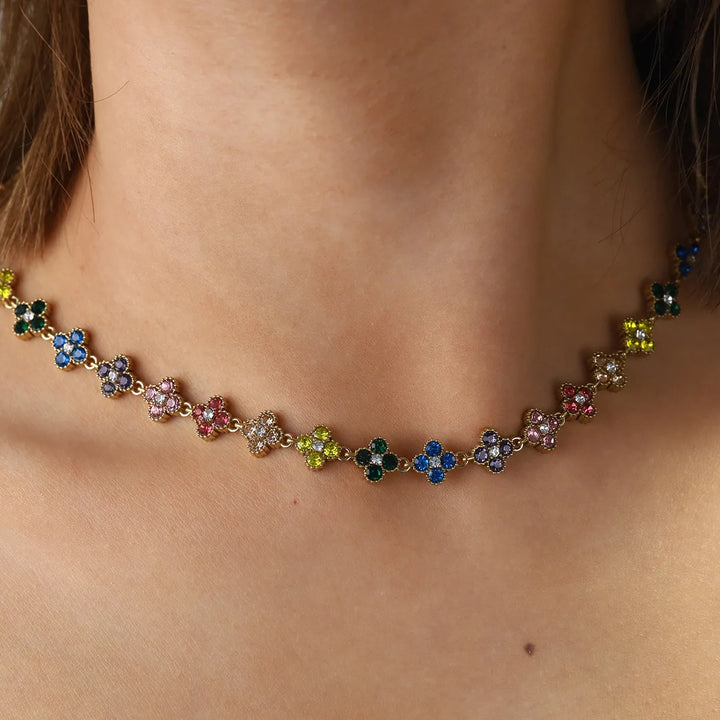 Multicolour Zircon Clover Necklace