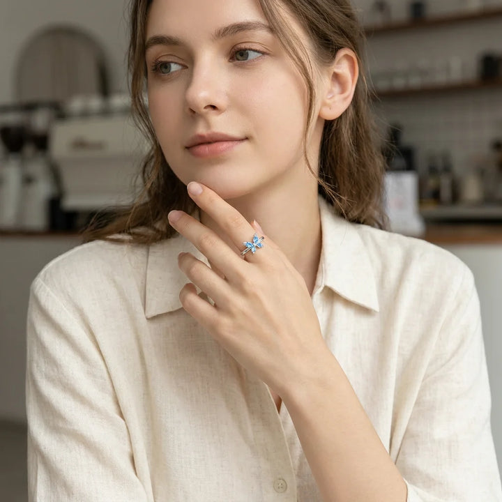 Aqua Butterfly Solitaire Ring