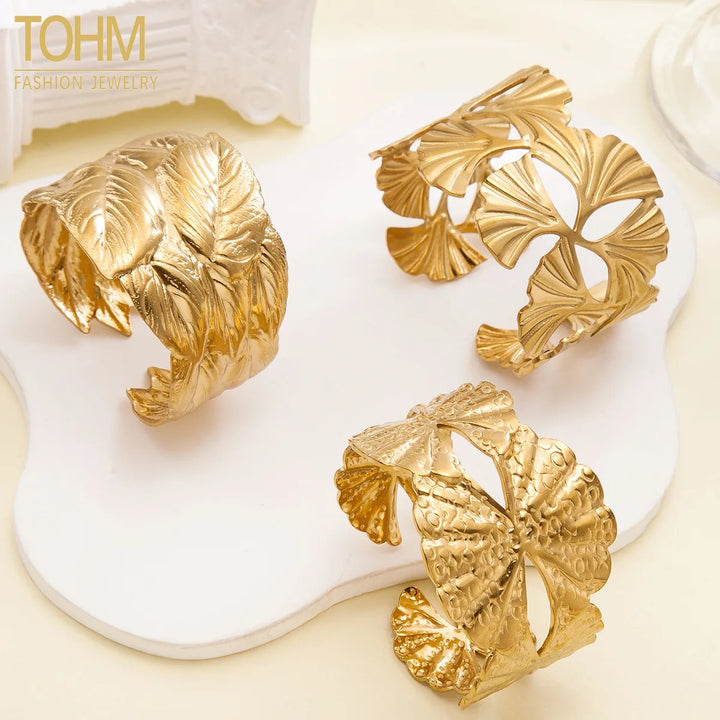 Groothandel Exaggerated RVS Blad Armband 18K Echt Verguld Luxe Open Armband