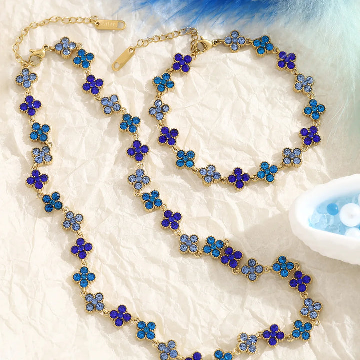 Blue Crystal Clover Necklace