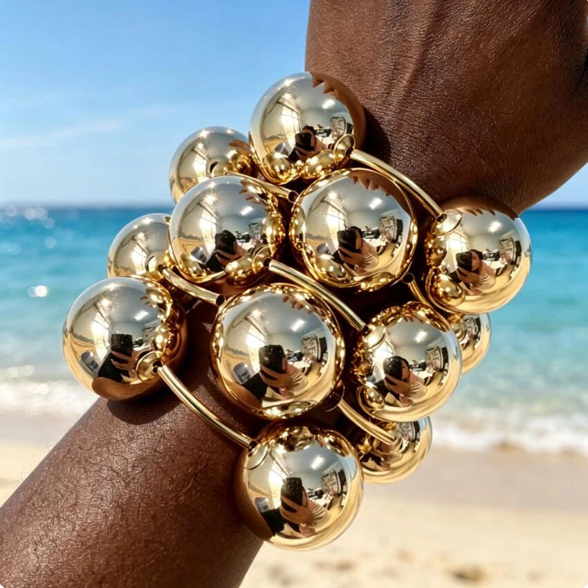 Kaimei 2026 Mode Sieraden 18K Verguld Punk Grote Chunky Ballen CCB Armband 30mm Super Grote Bubble Chubby Bangles
