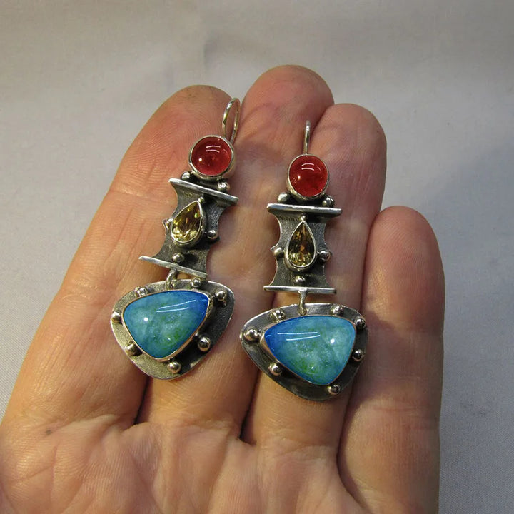 Natural Stone Heart Drop Earrings