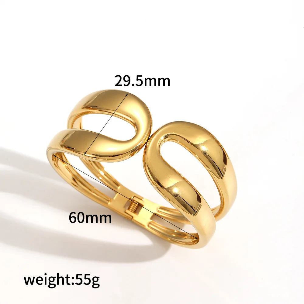 Groothandel Luxe Mode Accessoire 18K Goud Gevulde Designer Roestvrijstalen Armbanden Grote Grote Lente Open Overdreven Armbanden
