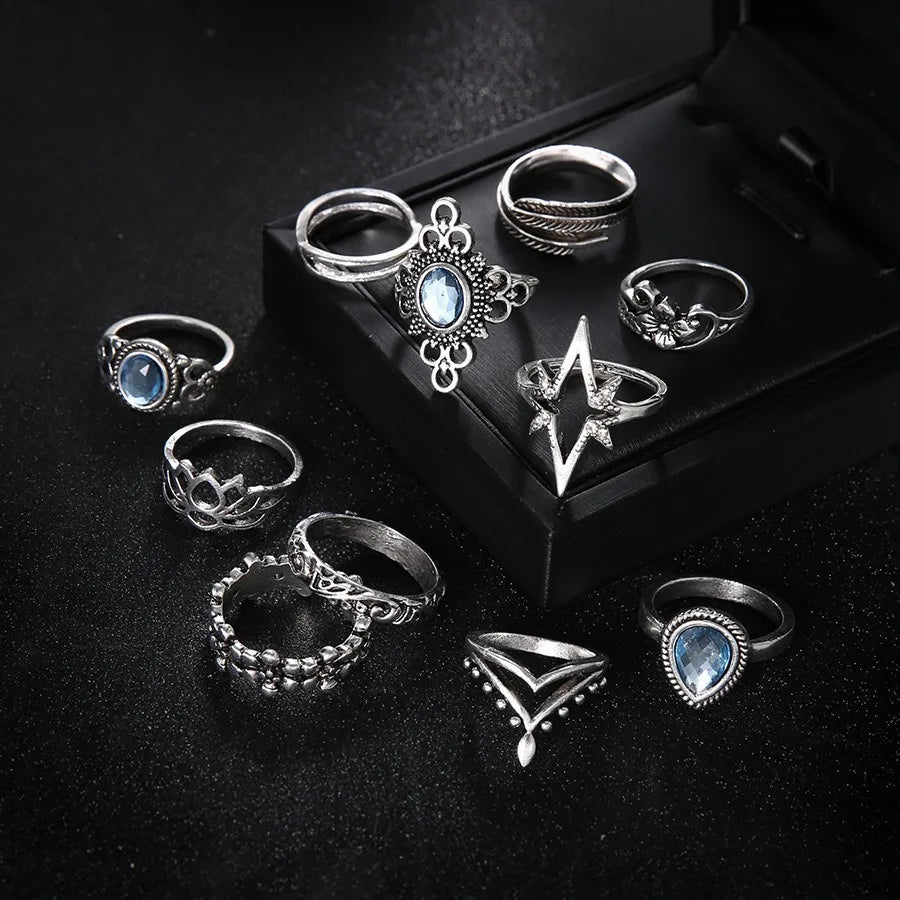 Eleven-Piece Carved Blossom Ring Set