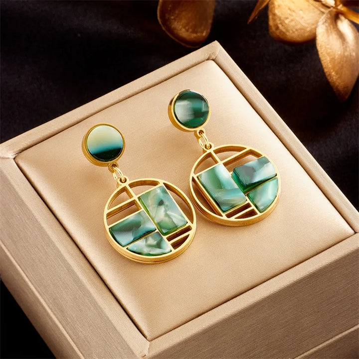 Malachite Halo Drop Earrings