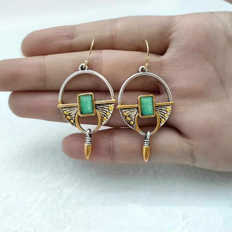 Boho Green Carved Earrings