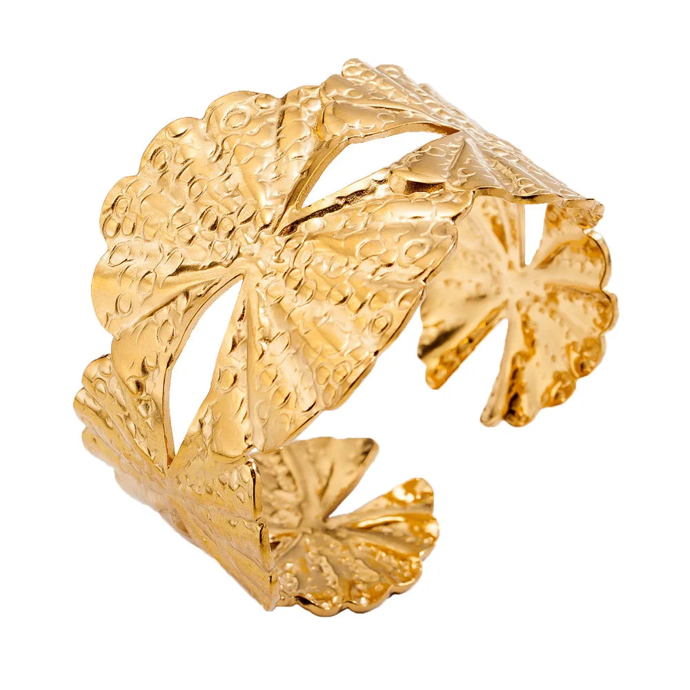 Groothandel Exaggerated RVS Blad Armband 18K Echt Verguld Luxe Open Armband