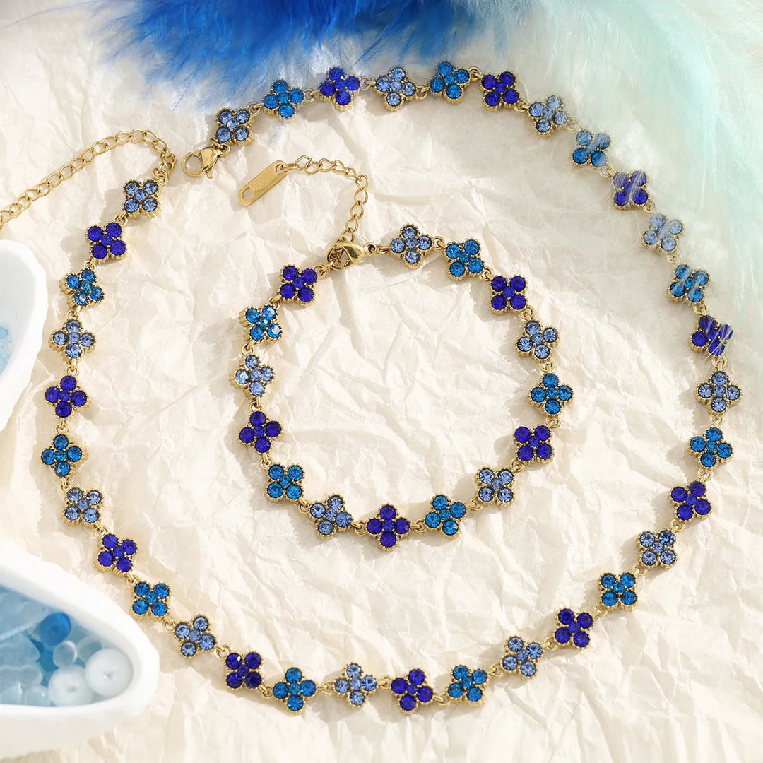 Blue Crystal Clover Necklace
