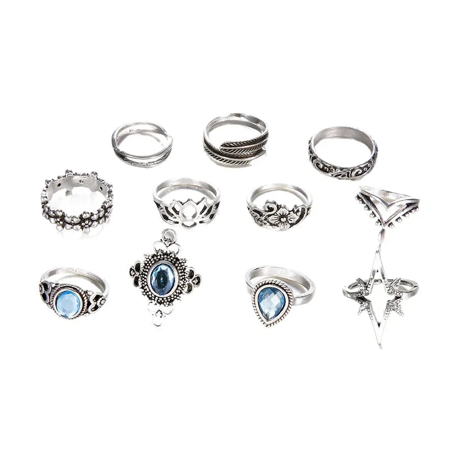 Eleven-Piece Carved Blossom Ring Set