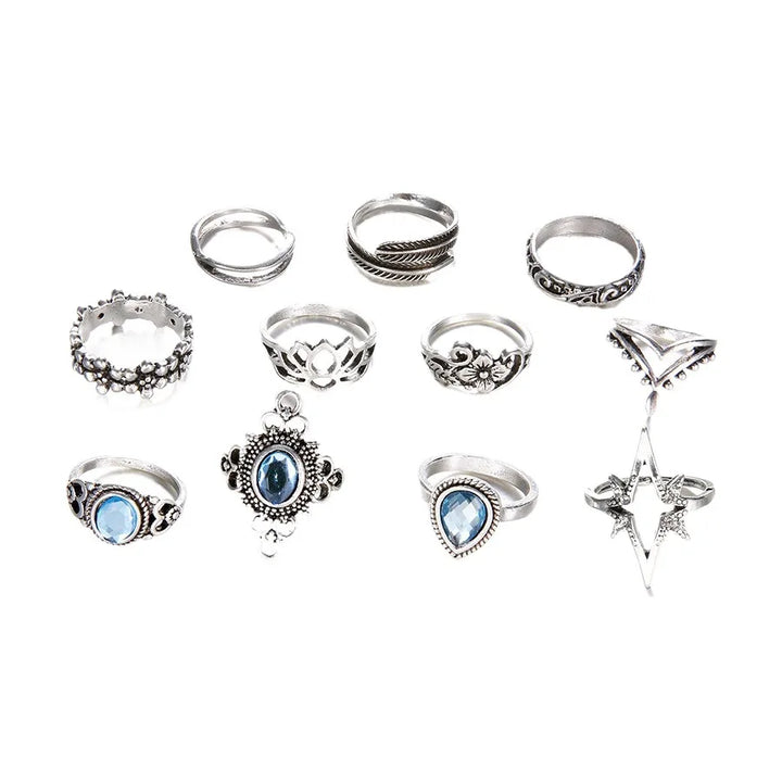 Eleven-Piece Carved Blossom Ring Set
