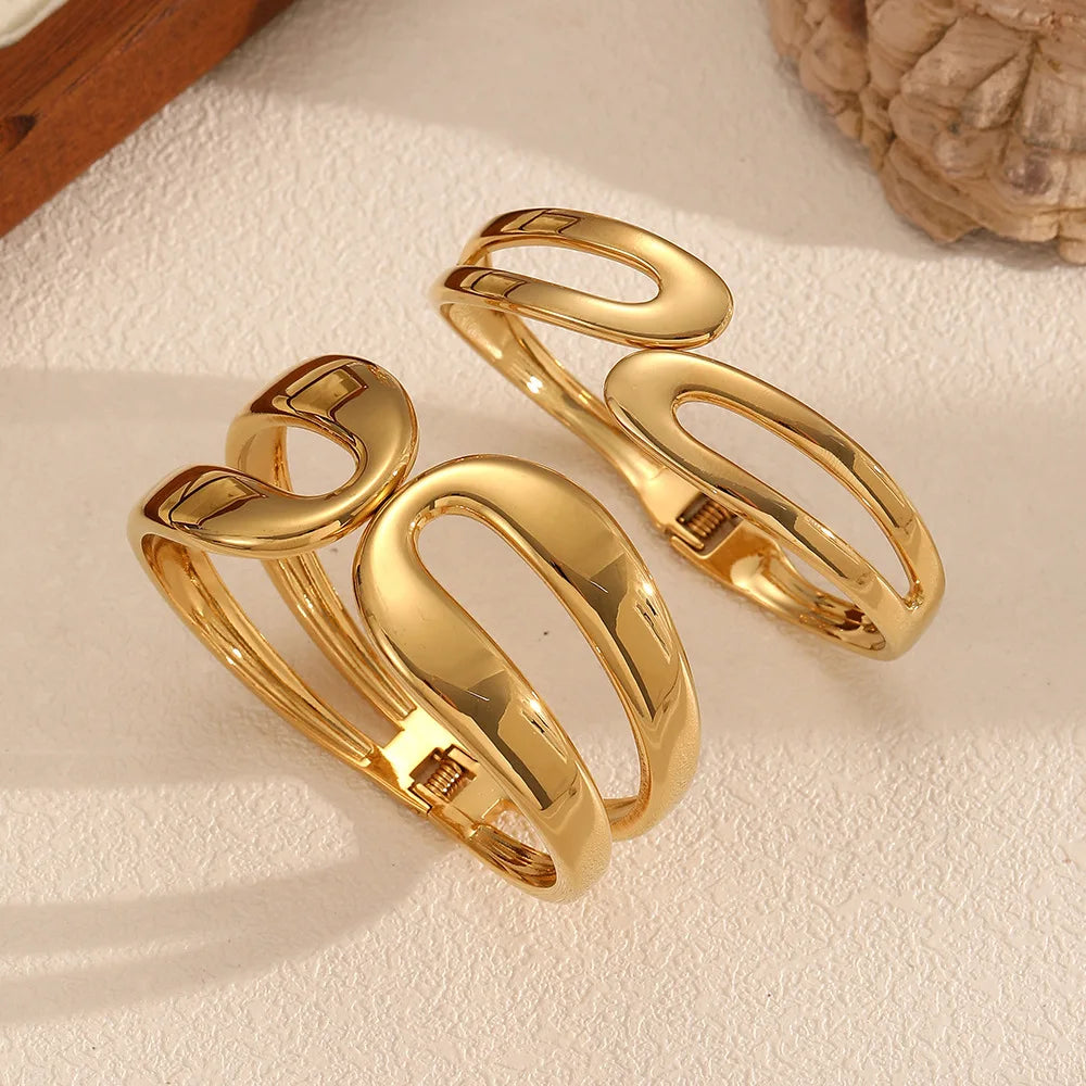 Groothandel Luxe Mode Accessoire 18K Goud Gevulde Designer Roestvrijstalen Armbanden Grote Grote Lente Open Overdreven Armbanden