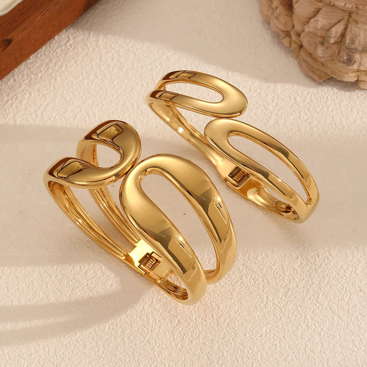 Groothandel Luxe Mode Accessoire 18K Goud Gevulde Designer Roestvrijstalen Armbanden Grote Grote Lente Open Overdreven Armbanden