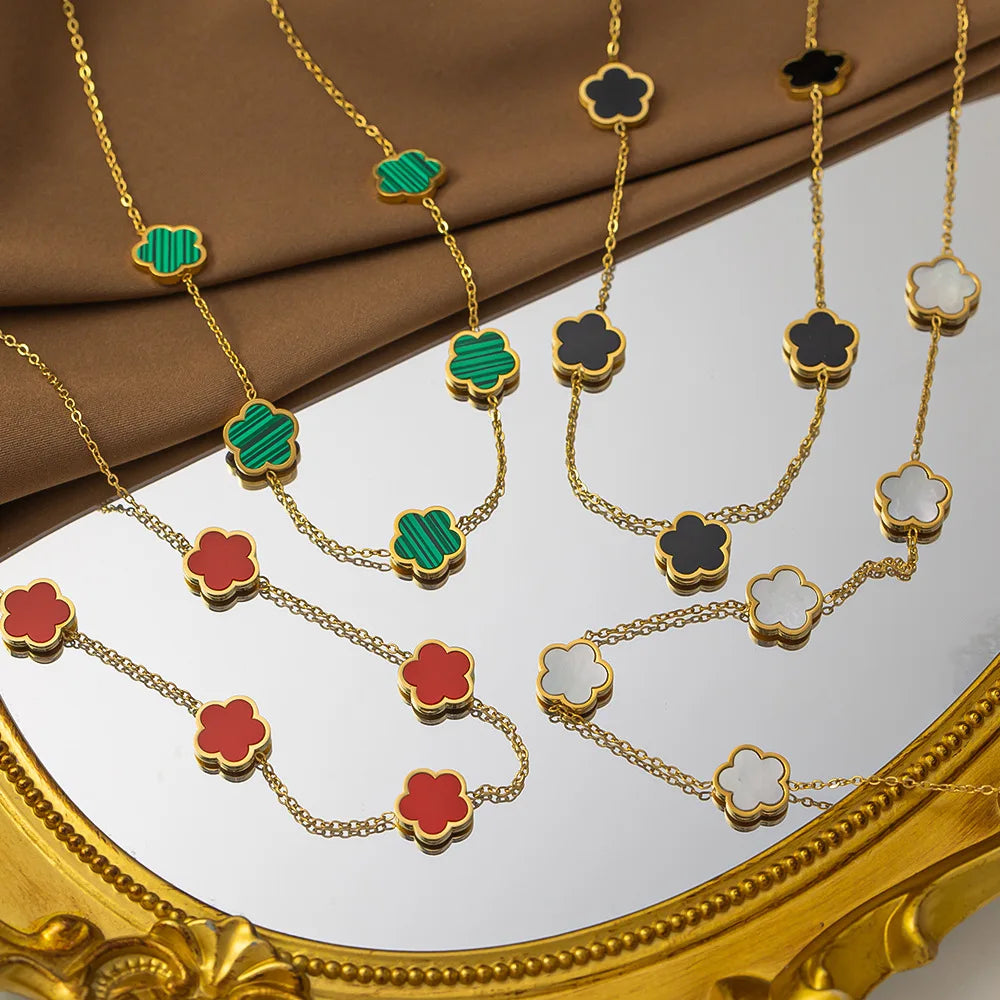 Five-Petal Clover Station Necklace
