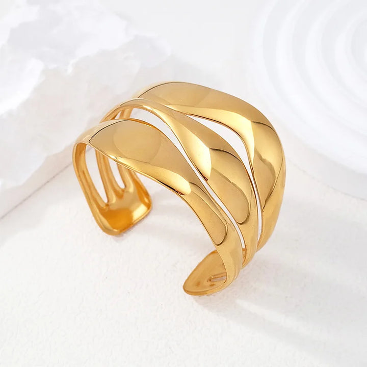 Modevolle roestvrijstalen, verkleurvrije sieraden, 18K verguld, grote, dikke, opvallende, verstelbare open armbanden