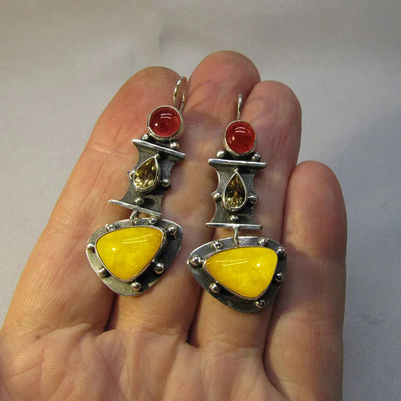 Natural Stone Heart Drop Earrings