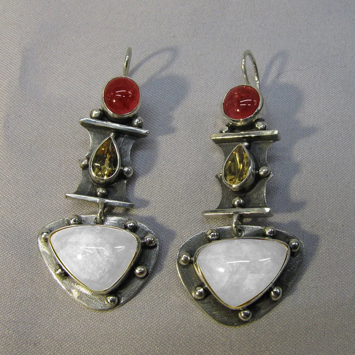 Natural Stone Heart Drop Earrings
