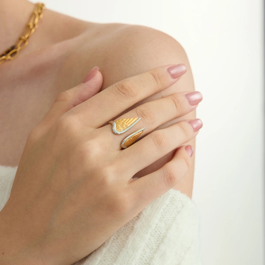Two-Tone Angel Wing Ring