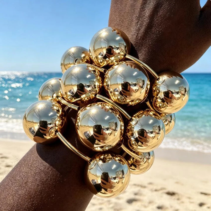 Kaimei 2026 Mode Sieraden 18K Verguld Punk Grote Chunky Ballen CCB Armband 30mm Super Grote Bubble Chubby Bangles