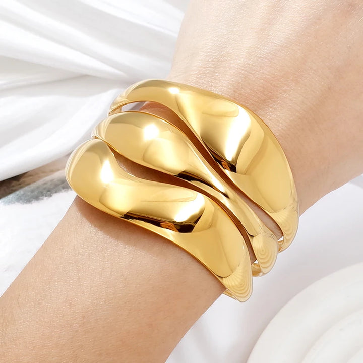 Modevolle roestvrijstalen, verkleurvrije sieraden, 18K verguld, grote, dikke, opvallende, verstelbare open armbanden
