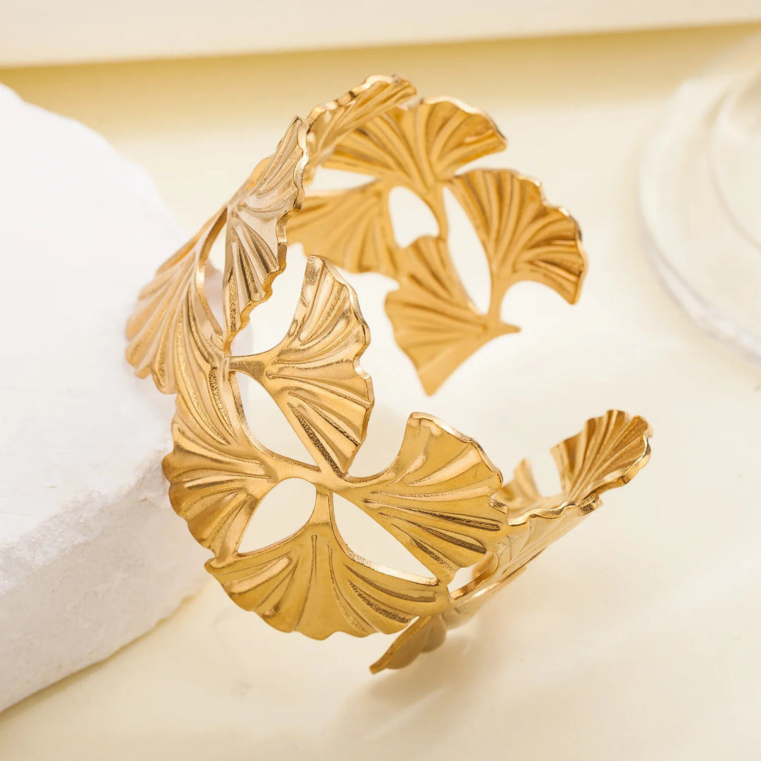 Groothandel Exaggerated RVS Blad Armband 18K Echt Verguld Luxe Open Armband