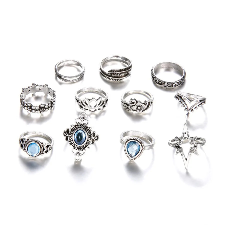 Eleven-Piece Carved Blossom Ring Set