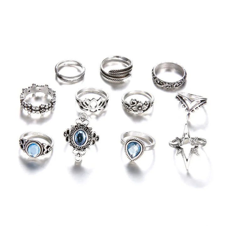 Eleven-Piece Carved Blossom Ring Set