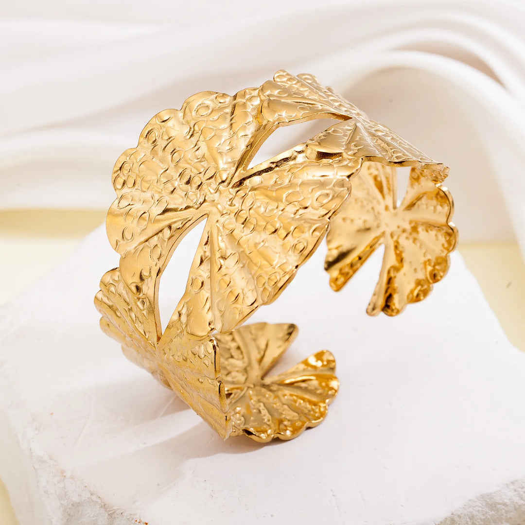 Groothandel Exaggerated RVS Blad Armband 18K Echt Verguld Luxe Open Armband