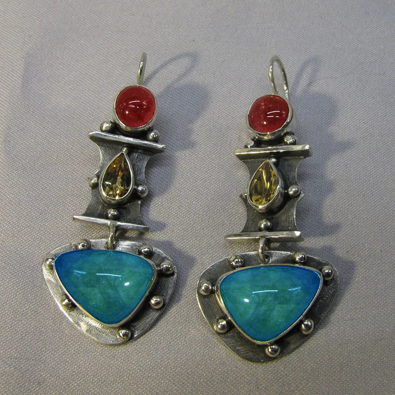 Natural Stone Heart Drop Earrings