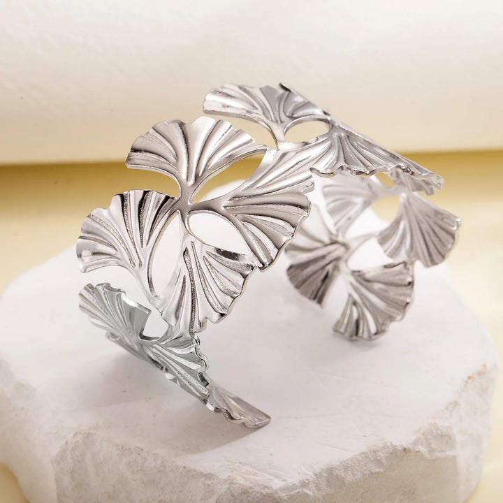 Groothandel Exaggerated RVS Blad Armband 18K Echt Verguld Luxe Open Armband