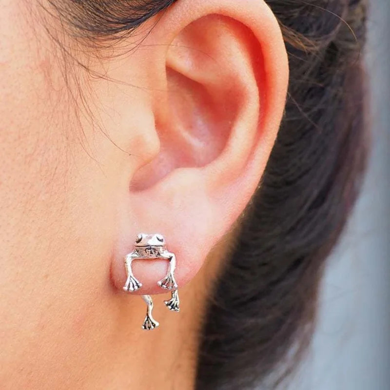 Mode 3D Zilver Retro Leuke Kikker Earring Gothic Dier Piercing Stud Dangle Bericht Oorbel Vrouwelijke Charme Sieraden Gift
