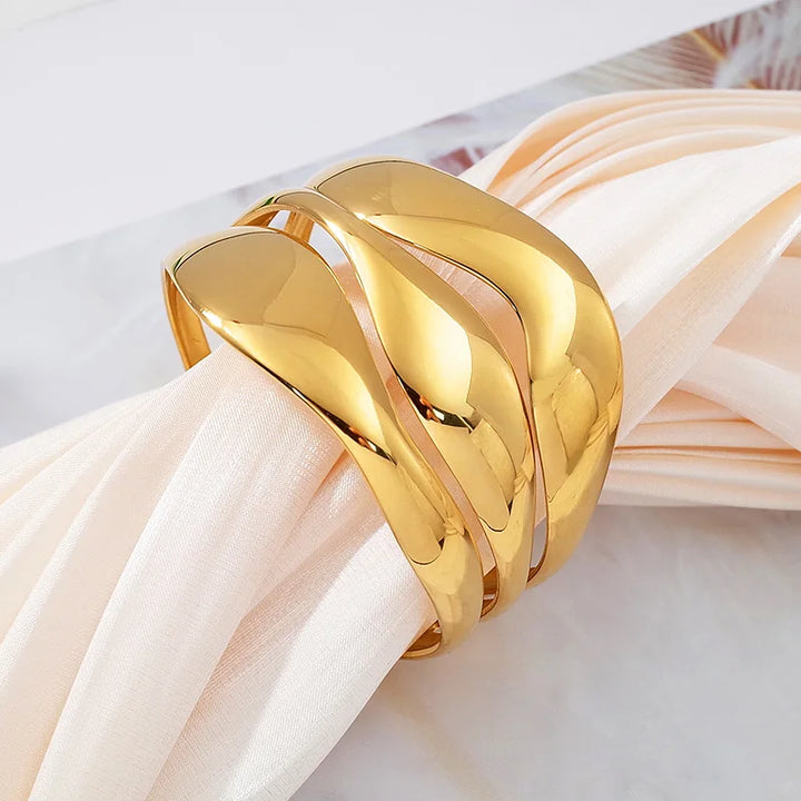 Modevolle roestvrijstalen, verkleurvrije sieraden, 18K verguld, grote, dikke, opvallende, verstelbare open armbanden