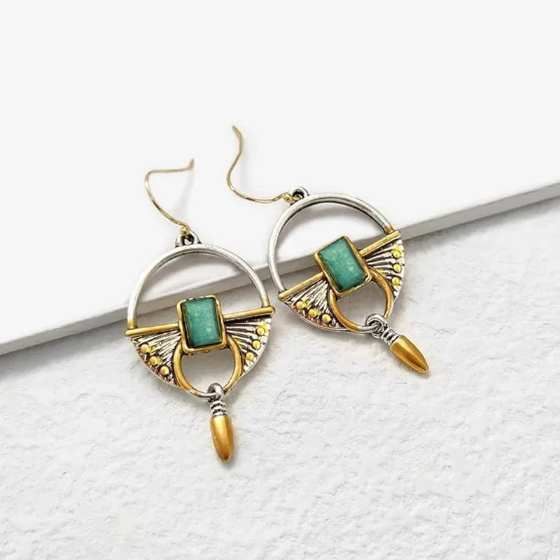Boho Green Carved Earrings