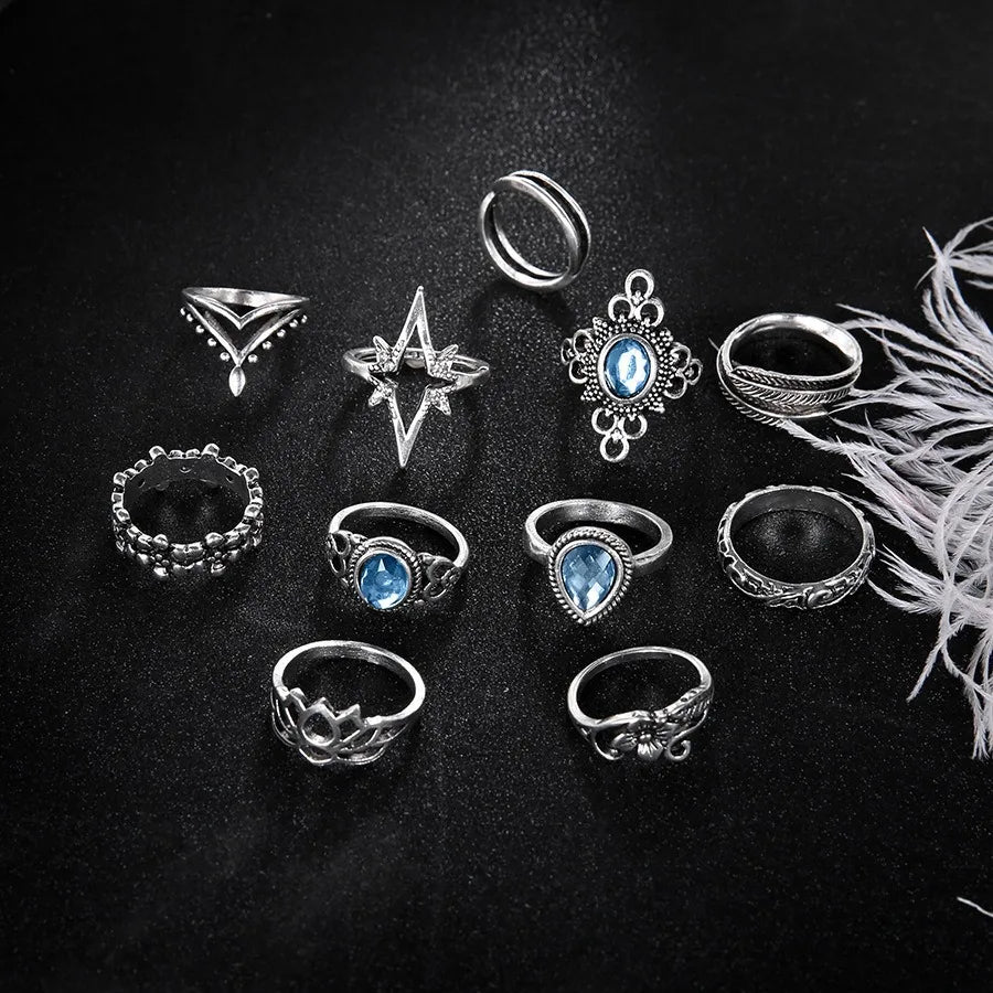 Eleven-Piece Carved Blossom Ring Set