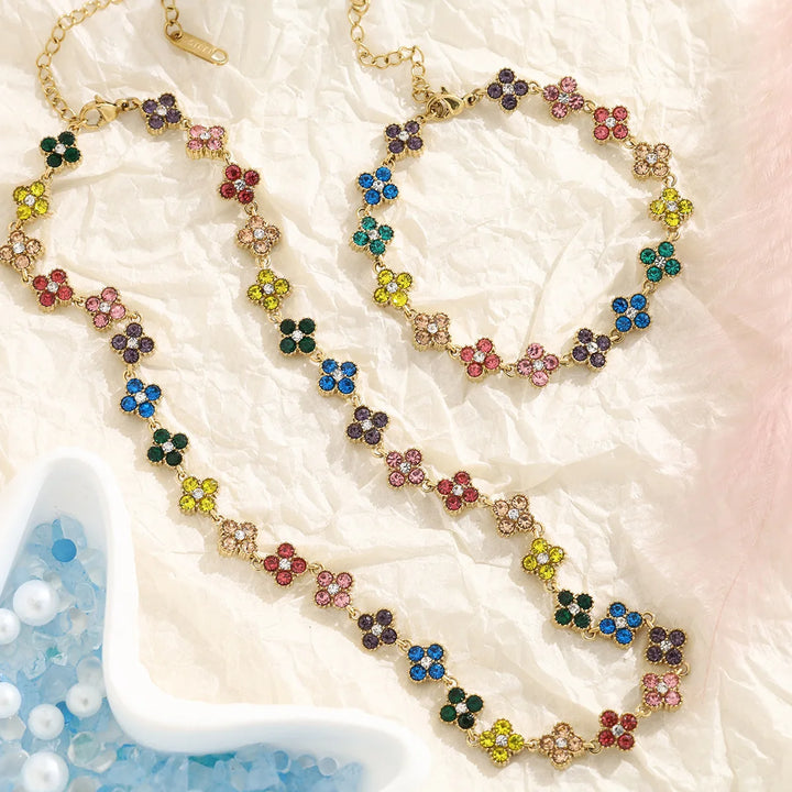 Multicolour Zircon Clover Necklace