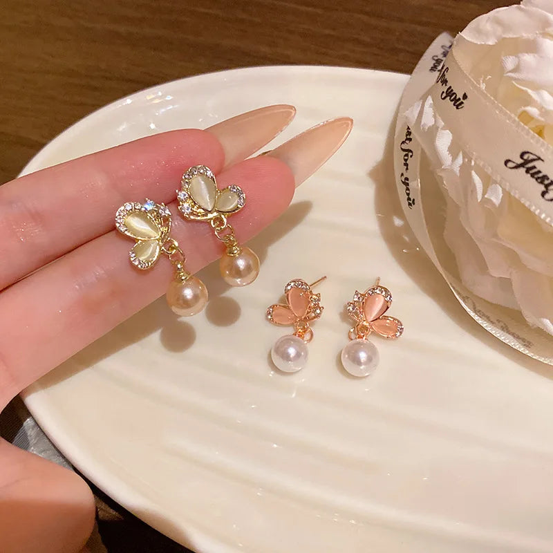 Pearl Drop Butterfly Wing Earrings
