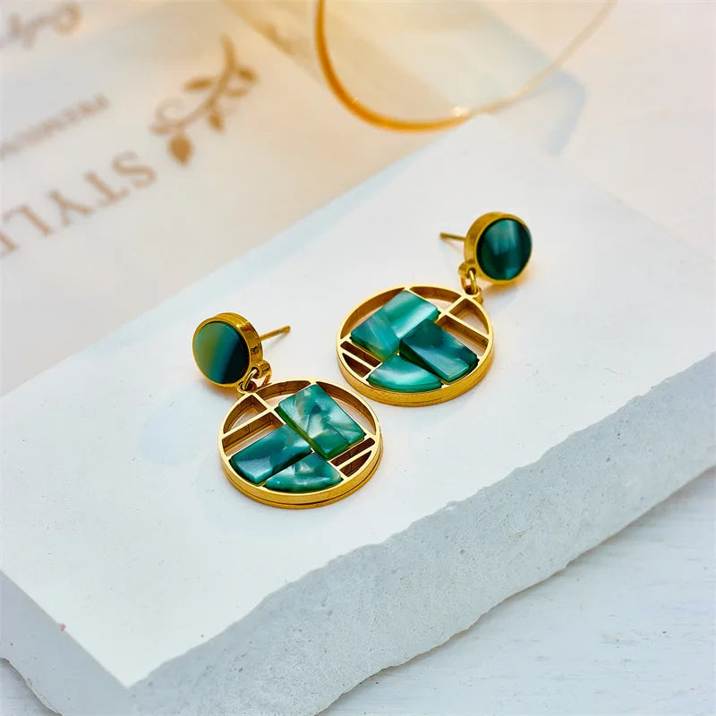 Malachite Halo Drop Earrings