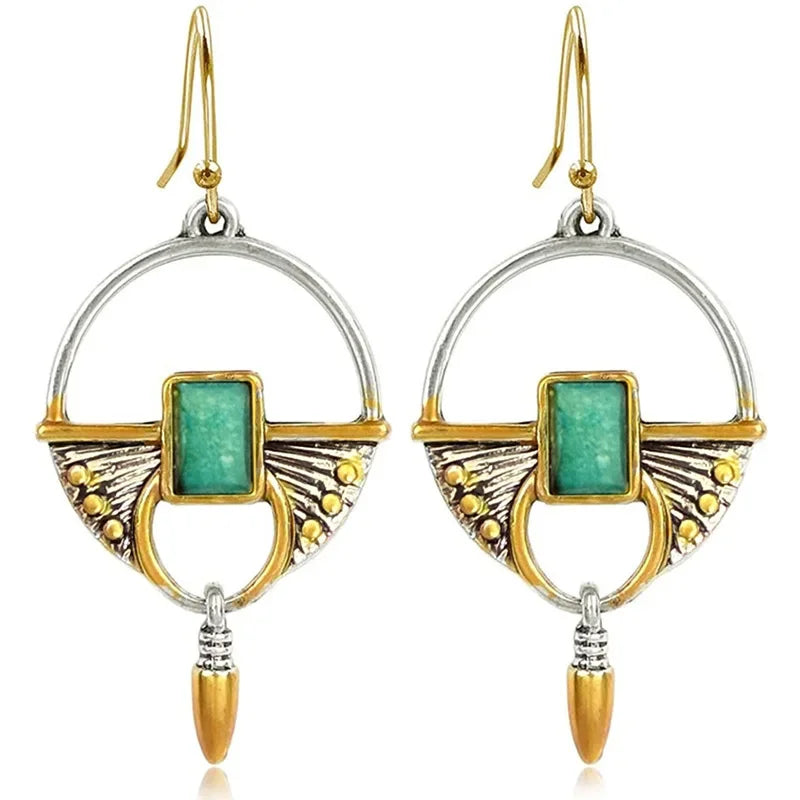 Boho Green Carved Earrings