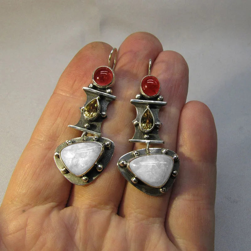 Natural Stone Heart Drop Earrings