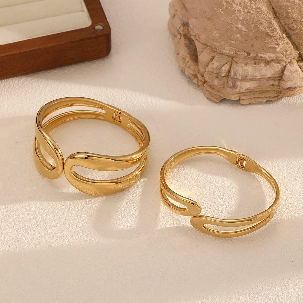Groothandel Luxe Mode Accessoire 18K Goud Gevulde Designer Roestvrijstalen Armbanden Grote Grote Lente Open Overdreven Armbanden
